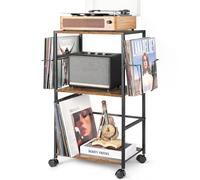 Bikoney Porta Giradischi Vinili, Rotolando Tavolini con Grande Porta Vinili, Espositore Vinili Mobile Giradischi Fino a 150 Album Tabella dei Giradischi Vinili Vintage con 2 Display in Vinile