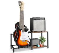 Bikoney Supporto per Chitarra a 3 Posti con Ripiano per Amplificatore, Supporto Regolabile per Chitarre Elettriche e Basso, Rack per più Chitarre e Accessori Musicali per Casa o Studio