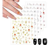 BIKPRST 6 Fogli Stickers Unghie Autoadesivi Decorazioni Stella Luna Adesivi Unghie Nail Art Unghie Nail Art Disegni