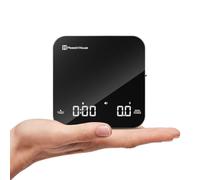 Bilancia Caffè Mini Ricaricabile con Timer, Maestri House per Espresso, Precisione 2kg/0,1g, Digitale Portatile con Timer Automatico - Nero & Argento