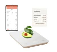 Bilancia Cucina Digitale Intelligente 5kg con App Bluetooth - Design in Vetro Temperato con Display LED, Alta Precisione al Grammo e Analisi Calorie e Valori Nutrizionali - Ideale per Dieta e Fitness