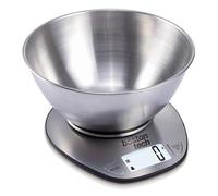 Boston Tech Bilancia da Cucina Digitale con Ciotola Rimovibile. Acciaio Inossidabile, Alta Precisione, Impermeabile, Capacità 5kg, Display LCD, Funzione Tara, Ricettario Incluso