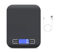 Bilancia da cucina digitale da 10 kg/1 g, ricaricabile tramite USB, con display LCD e funzione tara, con cavo di ricarica della batteria, colore: nero