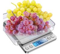 Bilancia da cucina, max 2 kg, funzione tara, alta precisione, 0,1 g, con display LCD, 2 ciotole, in acciaio inox 24210