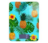 Bilancia digitale estiva con display LCD blu, ananas e fiore di palma, piccola bilancia per cucina da 5 kg/5 g, con 4 unità per cucinare e perdere peso (batterie non incluse)