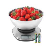 Bilancia Digitale Salter con Ciotola - Capacità 5kg/11lbs, Misurino in Acciaio Inossidabile Sicuro per Lavastoviglie da 2 Litri, Funzione Tara, Misura Liquidi, Display LCD Retroilluminato, Doppio Uso