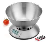 Bilancia elettronica da cucina, Bilancia digitale con ciotola staccabile in acciaio inox, 11 libbre, 5 kg, con sensore di temperatura ambiente e bilancia da cucina di precisione