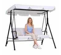 Bilancia Giardino 3 Posti Tetto Regolabile Cuscini Acciaio Nero Bianco 172x11...