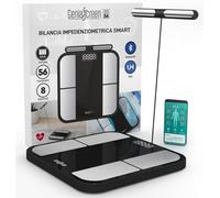 Bilancia Impedenziometrica Smart Pesapersone Digitale con 56 Misurazioni in Vetro Temperato 32x30cm Portata 180Kg GeniaScreen SolidTrack con Display LED - per Massa Muscolare Grasso BMI Bluetooth