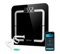Bilancia intelligente Cecotec Surface Precision per il monitoraggio del peso corporeo fino a 180 kg - 4 sensori - 10 parametri - Bluetooth - Vetro temperato - Funzione bebè - Display LCD - Piedini ant