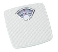 Bilancia meccanica, precisa e analogica WENKO con ampia scala e battistrada antiscivolo, campo di misura fino a 130 kg con incrementi di 1 kg, alloggiamento in metallo bianco, 27 x 4,5 x 26,5 cm