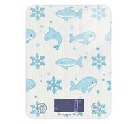 Bilancia per alimenti a righe azzurre a balene, animali oceanici, 5 g, 5 kg, scala per misurare grammi, con 4 unità per arrostire e cuocere a dieta (batterie non incluse)