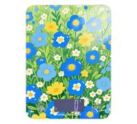 Bilancia per alimenti portatile, impermeabile, con fiori blu e gialli, 5 kg, piccola scala con 4 unità per cuocere la dieta dimagrante (batterie non incluse)