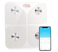 Bilancia per grasso corporeo, bilancia digitale 2025, con app, 180 kg, per persone con Bluetooth, per grasso corporeo, BMI, peso, acqua e massa muscolare, colore bianco