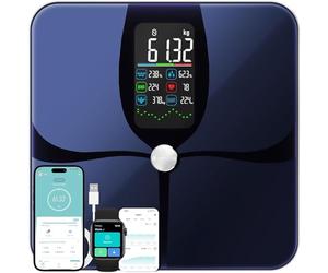 Bilancia Pesapersone Digitale, Bilancia Impedenziometrica Professionale, Smart Bilancia Massa Magra e Grassa BMI con 22 Indici, Bilancia Pesapersone Professionale con App (Nero, Ricaricabile)
