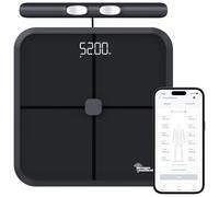 Bilancia pesapersone digitale Bluetooth con sensori manuali, 8 elettrodi, nera