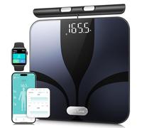 Bilancia Pesapersone Digitale Percentuale di Grasso 8 Elettrodi, Piattaforma Grande, Analizza 28 Elementi della Composizione Corporea, BMI, Bilancia Intelligente da Bagno Sync App, 180 kg