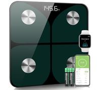 Bilancia Pesapersone Digitale Professionale Impedenziometrica Senza Fili Intelligente per IOS&Android Integrata con 13 Indici di Misurazione Massa Grassa,Massa Magra e Metabolismo Basale,28*28cm,Verde