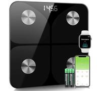 Bilancia Pesapersone Digitale Professionale Impedenziometrica Senza Fili Intelligente per IOS &Android Integrata con 13 Indici di Misurazione Massa Grassa,Massa Magra e Metabolismo Basale,28*28cm,Nero