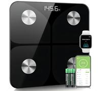 Bilancia Pesapersone Digitale Professionale Impedenziometrica Senza Fili Intelligente per IOS &Android Integrata con 13 Indici di Misurazione Massa Grassa,Massa Magra e Metabolismo Basale,26*26cm,Nero