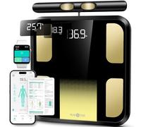 Bilancia Pesapersone Digitale Runstar, Bilancia intelligente Alta Precisione con 8 Elettrodi per BMI, Massa Muscolare, 28 Dati Composizione Corporea, Sync App, Display a 3 Parametri, 180 kg