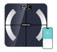 Bilancia Pesapersone Healthkeep, Bilancia Impedenziometrica Bluetooth ad Alta Precisione con App Fitdays, 13 Indicatori Corporei, Apple Watch, Android e iOS, Max 180 kg/400 lb/28 st, 28 × 28 cm