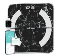 Bilancia Pesapersone Healthkeep, Bilancia Impedenziometrica Bluetooth con App Fitdays, 13 Indicatori Corporei, Apple Watch, Android e iOS, Max 180 kg/400 lb/28 st, 28 × 28 cm, Nero Marmorizzato