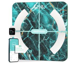 Bilancia pesata persona, Healthkeep Balance Impedenzometro Bluetooth Bilancia connessa ad alta precisione con App 13 indicatori per Andriod e iOS Max 180kg/400lb/28st, 28 x 28 cm, marmo verde