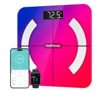 Bilancia pesata persona, Healthkeep Bilancia Impedenzimetro Bluetooth connessa ad alta precisione con App 13 indicatori per Andriod e iOS Max 180kg/400lb/28st, 28 x 28 cm, multicolore