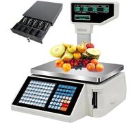 Bilancia Portatile per Grammi Bilancia per cassiere,Bilancia Elettronica con Stampa di Etichette con codice a Barre，utilizzata nei supermercati (Macchina+Cassa)