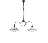 Bilanciere 2 Luci Anemone In Ferro Laccato Ruggine E Ceramica Decorata