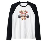 Bilanciere per Sollevamento Pesi, Motivo: Mucca, per Allenamento e Fitness Maglia con Maniche Raglan