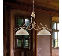 Bilanciere Rustico 2Luci Ferro Battuto Avorio e Oro Vetro Ambra Serie Faraone