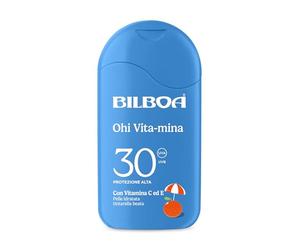 Bilboa, Ohi Vita-Mina, Latte Solare SPF 30, con Vitamina C, Vitamina E e Niacinamide, Ideale Contro Rughe e Macchie, Resistente all'Acqua, 200 ml