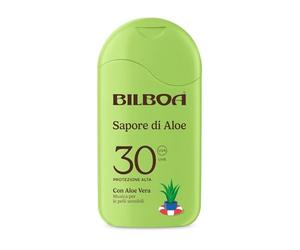 Bilboa, Sapore di Aloe, Latte Solare SPF 30, con Profumo di Aloe Vera, Ideale per Pelli Sensibili, Texture Fresca e Leggera, Resistente all’Acqua, 200 ml