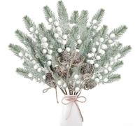 BildeeMait Set di 8 rami di pino rosso ghiacciato con neve, con coni, realistici ornamenti invernali per le vacanze per alberi, vasi, ghirlande per decorazioni natalizie per la casa e il giardino