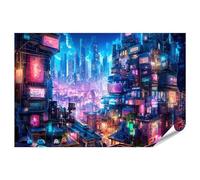 bilderfelix Poster Concetto adorabile Anime Cyberpunk City Painting Digital Night Generato - Poster 90x60 cm