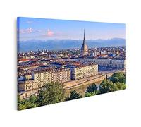 bilderfelix Quadro su tela Centro di Torino con la Mole Antonelliana, Torre e Montagne delle Alpi Pano - Tela 100x57 cm