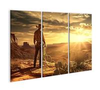 bilderfelix Quadro su tela Cowboy al tramonto nella Monument Valley - Tela 130x80 cm - 3 pannelli
