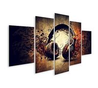 bilderfelix Quadro su tela Cuffie Musica - Tela 170x80 cm - 5 pannelli