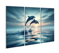 bilderfelix Quadro su tela Il delfino salta fuori dal mare blu - Tela 130x80 cm - 3 pannelli
