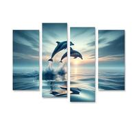 bilderfelix Quadro su tela Il delfino salta fuori dal mare blu - Tela 130x80 cm - 4 pannelli