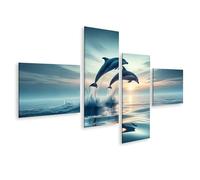 bilderfelix Quadro su tela Il delfino salta fuori dal mare blu - Tela 150x80 cm - 4 pannelli