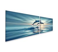 bilderfelix Quadro su tela Il delfino salta fuori dal mare blu - Tela 160x40 cm - 2 pannelli