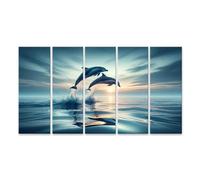 bilderfelix Quadro su tela Il delfino salta fuori dal mare blu - Tela 160x80 cm - 5 pannelli XXL