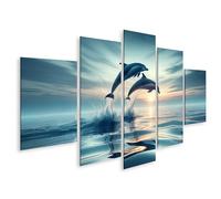 bilderfelix Quadro su tela Il delfino salta fuori dal mare blu - Tela 170x80 cm - 5 pannelli