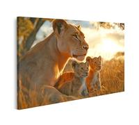 bilderfelix Quadro su tela Leonessa con cuccioli al tramonto - Tela 100x57 cm