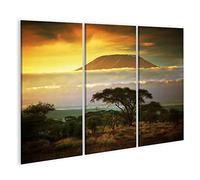 bilderfelix Quadro su tela Monte Kilimanjaro, savana, Amboseli, Kenya, nuvole, tramonto, Africa - Tela 130x80 cm - 3 pannelli