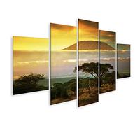 bilderfelix Quadro su tela Monte Kilimanjaro, savana, Amboseli, Kenya, nuvole, tramonto, Africa - Tela 170x80 cm - 5 pannelli