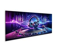 bilderfelix Quadro su tela Musica del DJ sul giradischi ritmi al neon e onde sonore - Tela 120x40 cm - Panorama